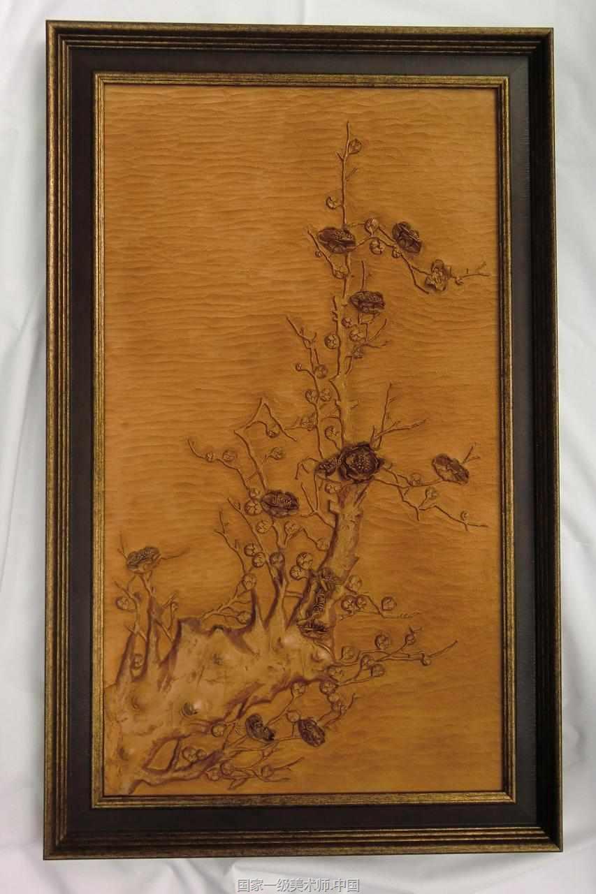 口品吕田皮雕画—半夜梅